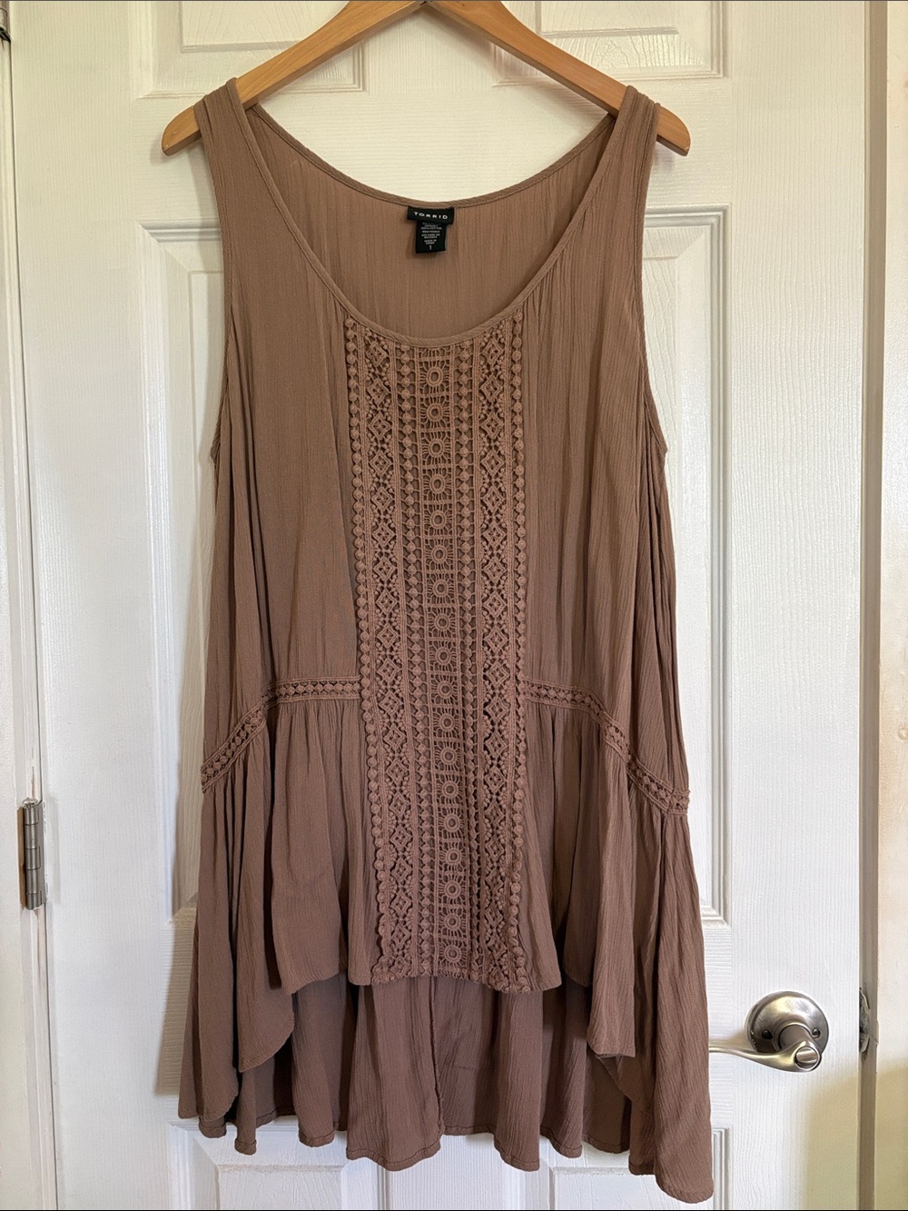 Torrid Taupe Crochet Front Sleeveless Tunic Top
